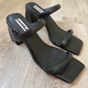 CAVERNELA Black Square-Toe Block Heel Mules